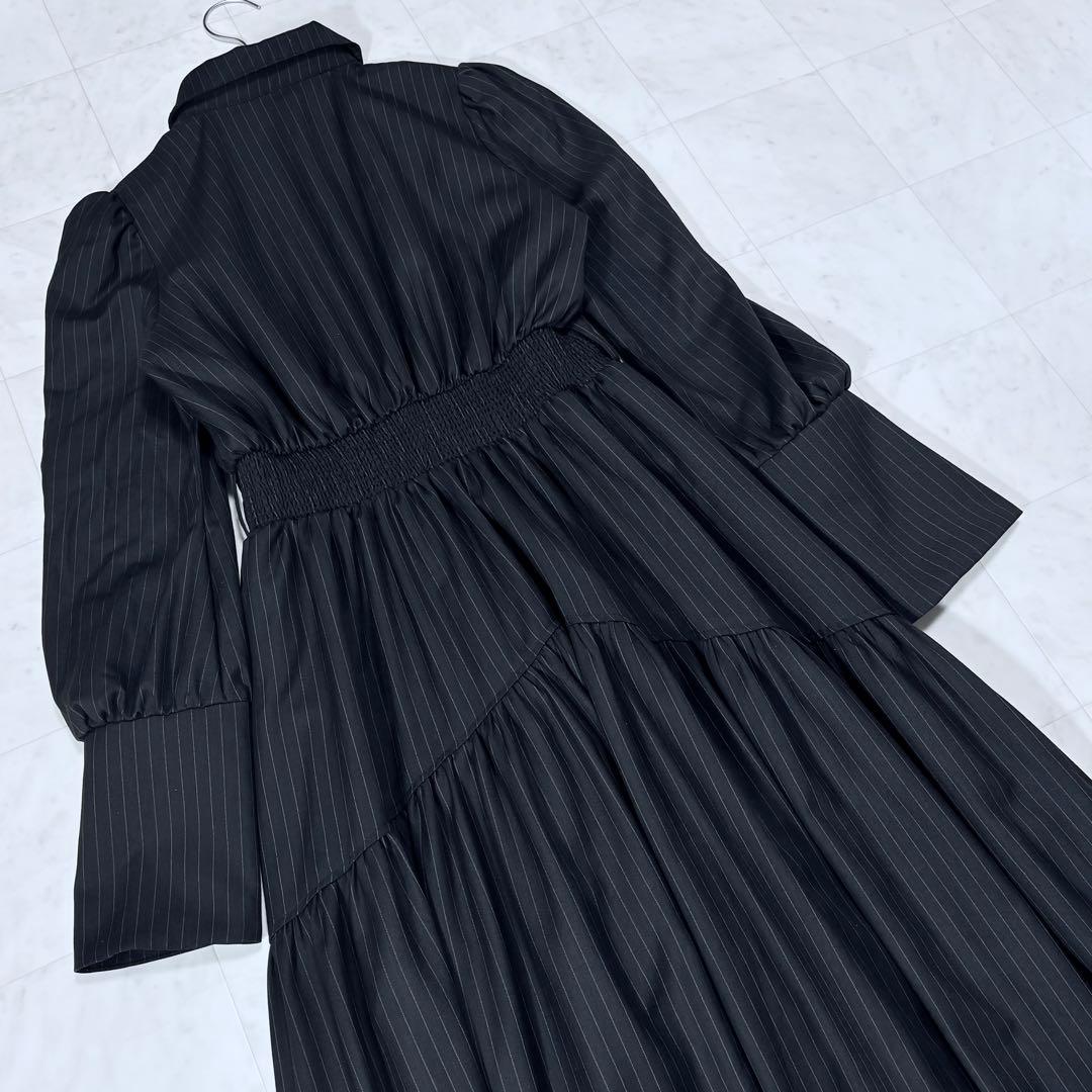 HARE ストライプティアードワンピース ロング ブラック FREE