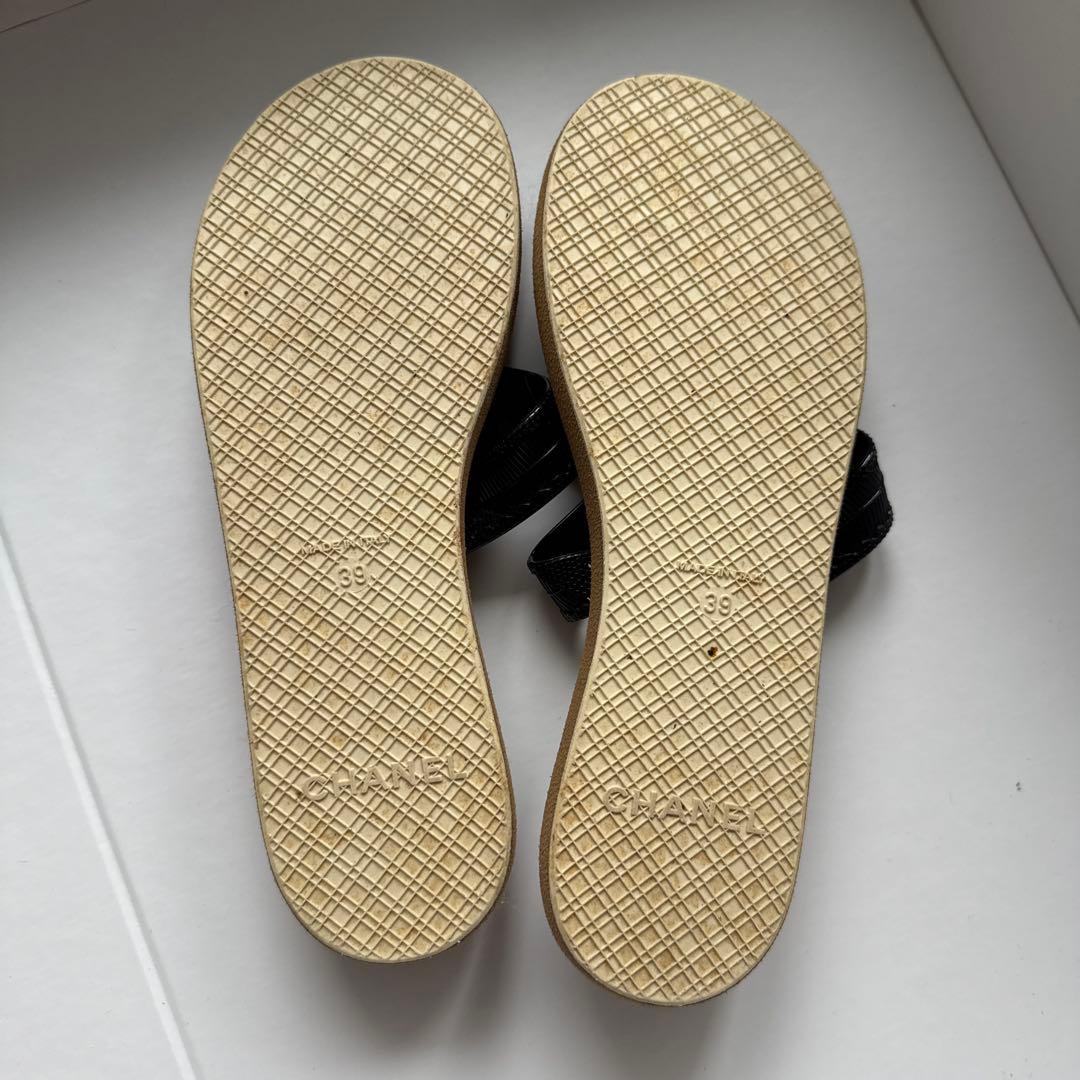 CHANEL ビーチサンダル サイズ39 ブラック/ベージュ