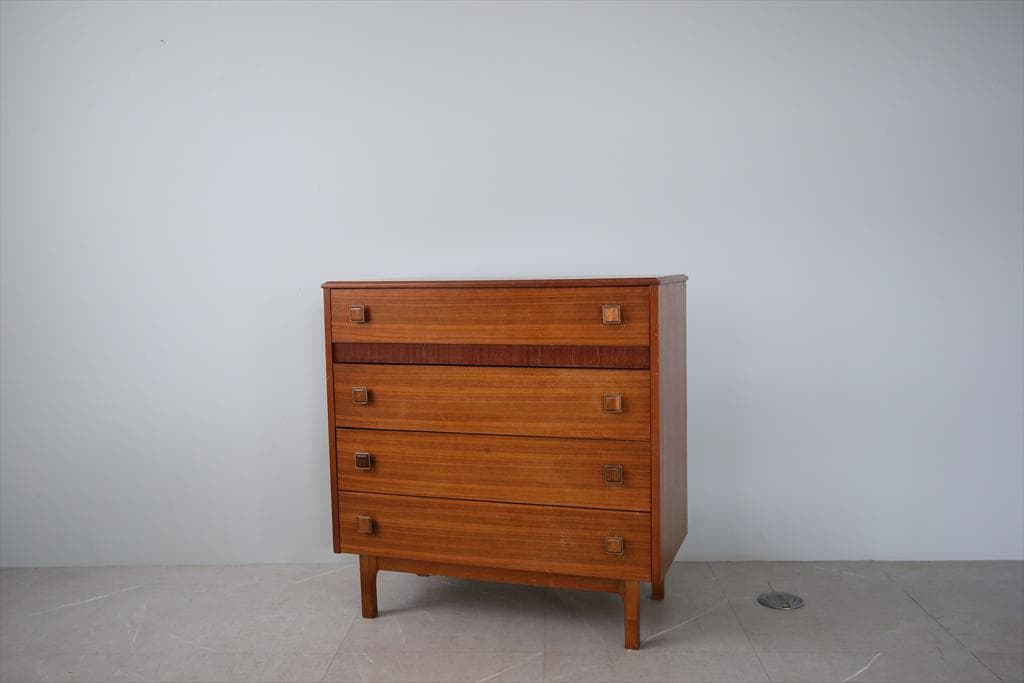 英国アンティークチーク4杯ドロワー/木製チェスト/タンス/テーブル机(91-84