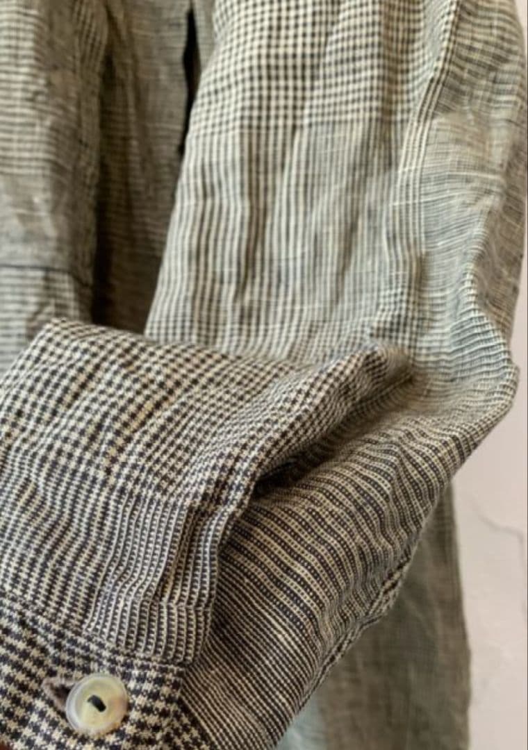 MARCHE' DE SOEUR グレンチェックリネンラッフル襟ワンピース