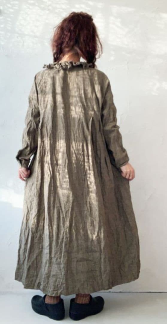 MARCHE' DE SOEUR グレンチェックリネンラッフル襟ワンピース