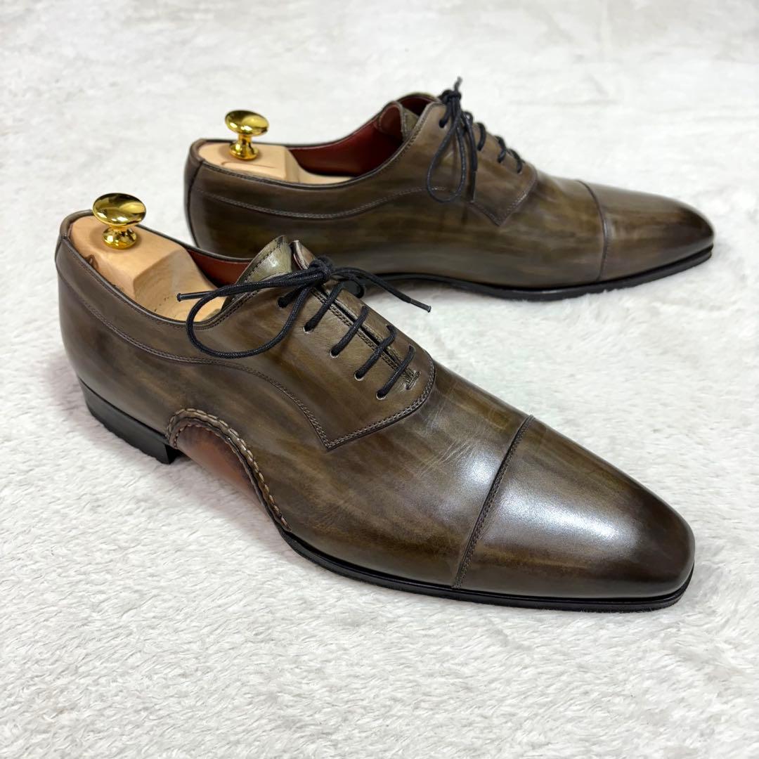 マグナーニ オパンケ製法 ストレートチップ ドレスシューズ 緑系パティーヌ 41