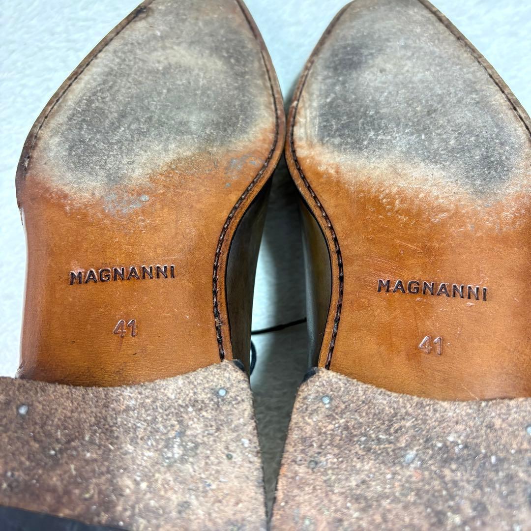 マグナーニ オパンケ製法 ストレートチップ ドレスシューズ 緑系パティーヌ 41