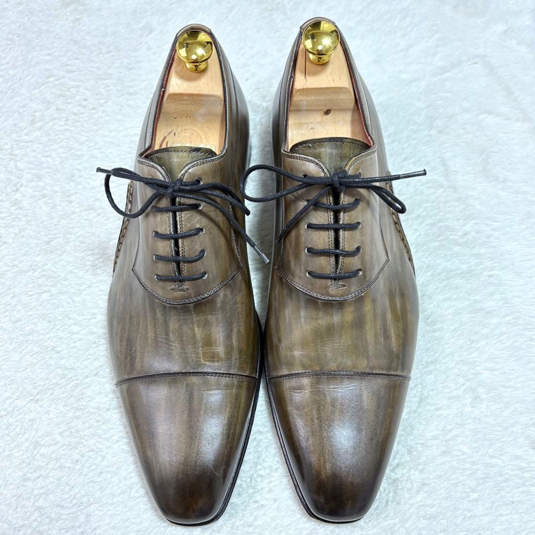 マグナーニ オパンケ製法 ストレートチップ ドレスシューズ 緑系パティーヌ 41