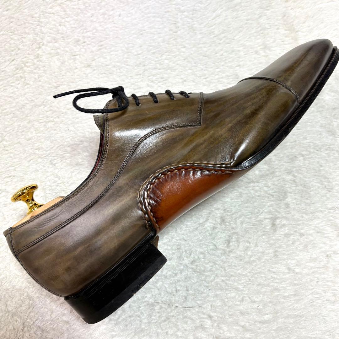 マグナーニ オパンケ製法 ストレートチップ ドレスシューズ 緑系パティーヌ 41