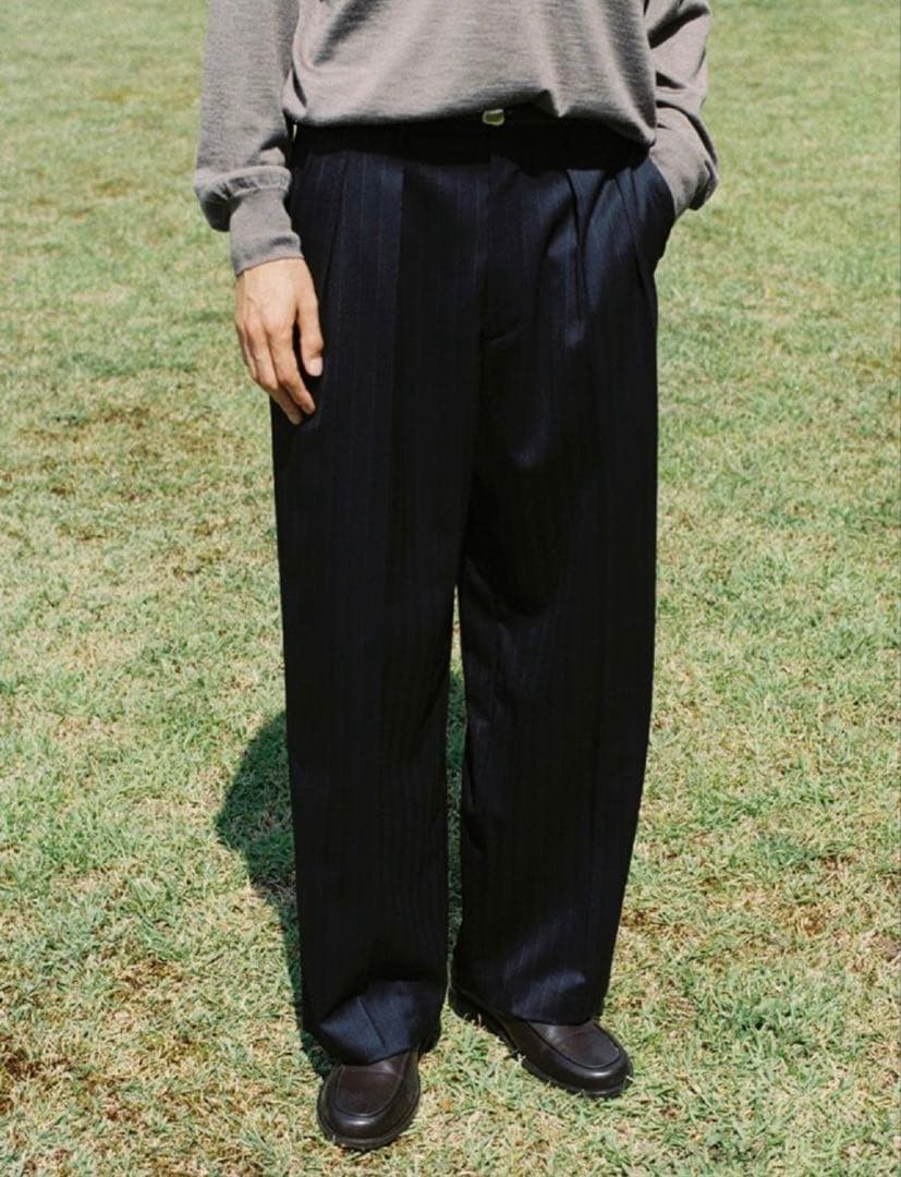 【新品】Wool Chalk Stripe Slacks MID NIGHT M