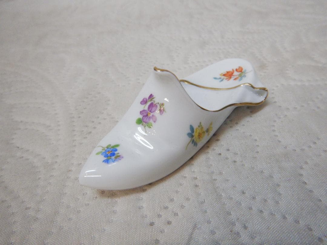 マイセン　花柄　靴型　小物入れ　 陶器製