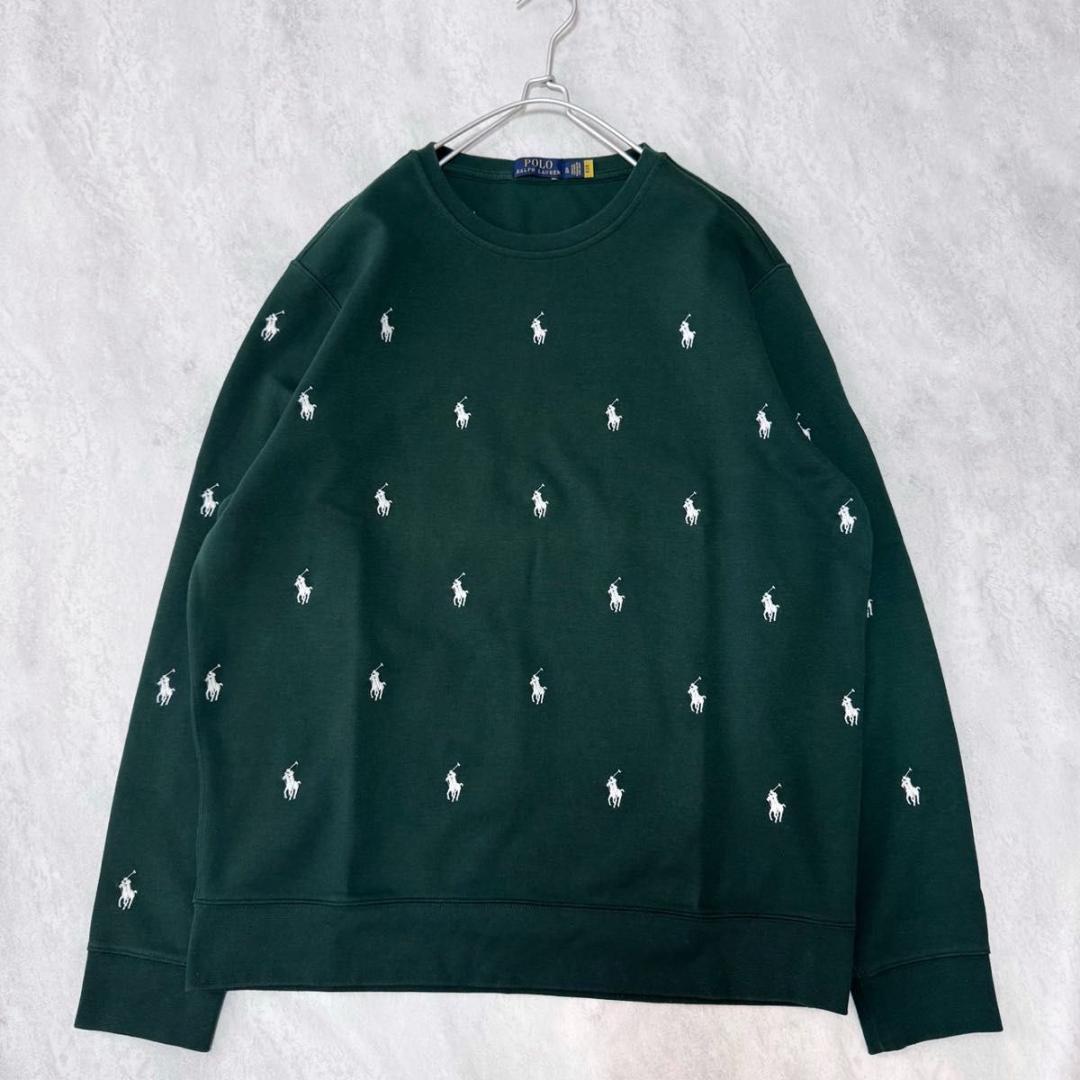 ラルフローレン 刺繍 総柄 XL スウェット トレーナー グリーン系 現行タグ