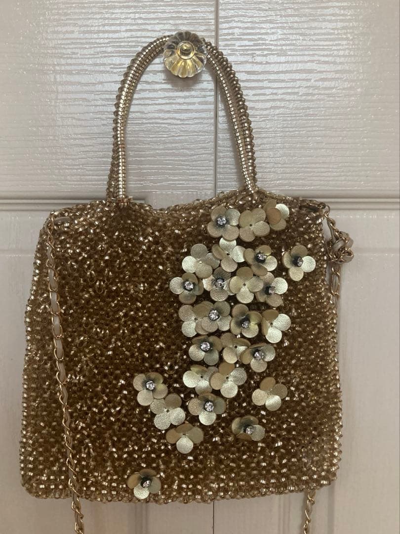 2way ANTEPRIMA ゴールド フラワーモチーフ パーティーバッグ