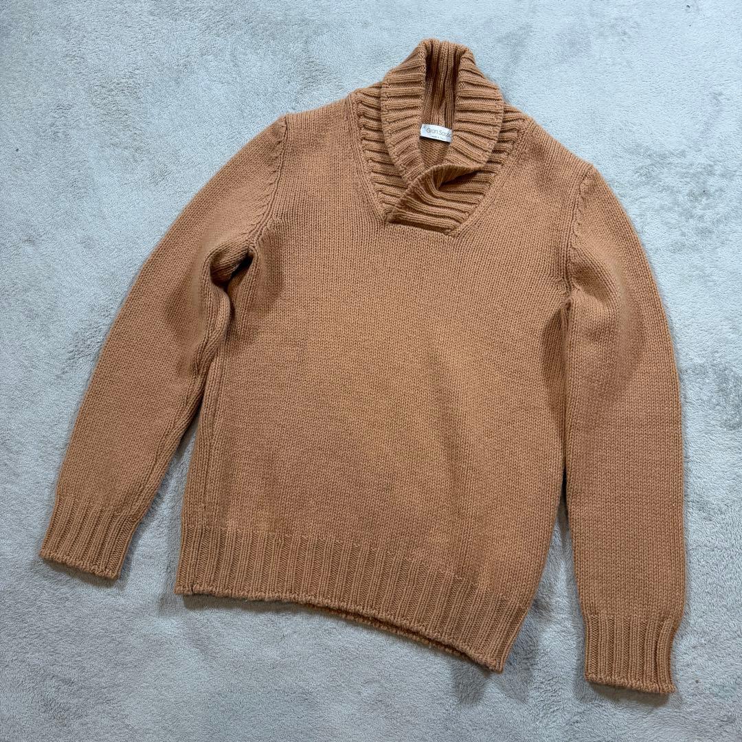 グランサッソ　ショールカラー　ウール　ニット　セーター　46サイズ　ブラウン