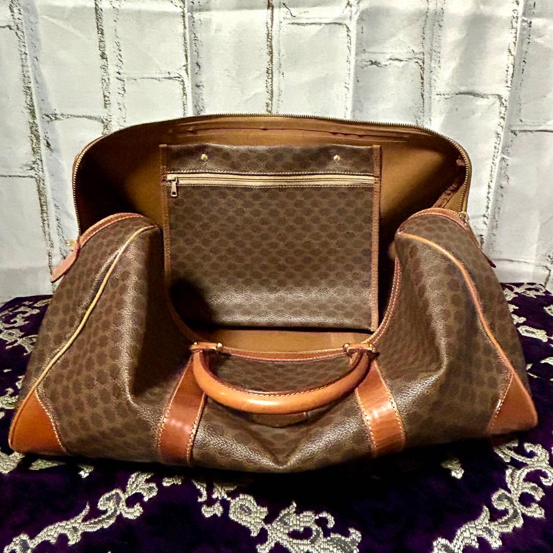 CELINE セリーヌ ボストンバッグ マカダム柄 茶系 ネームタグ 南京錠