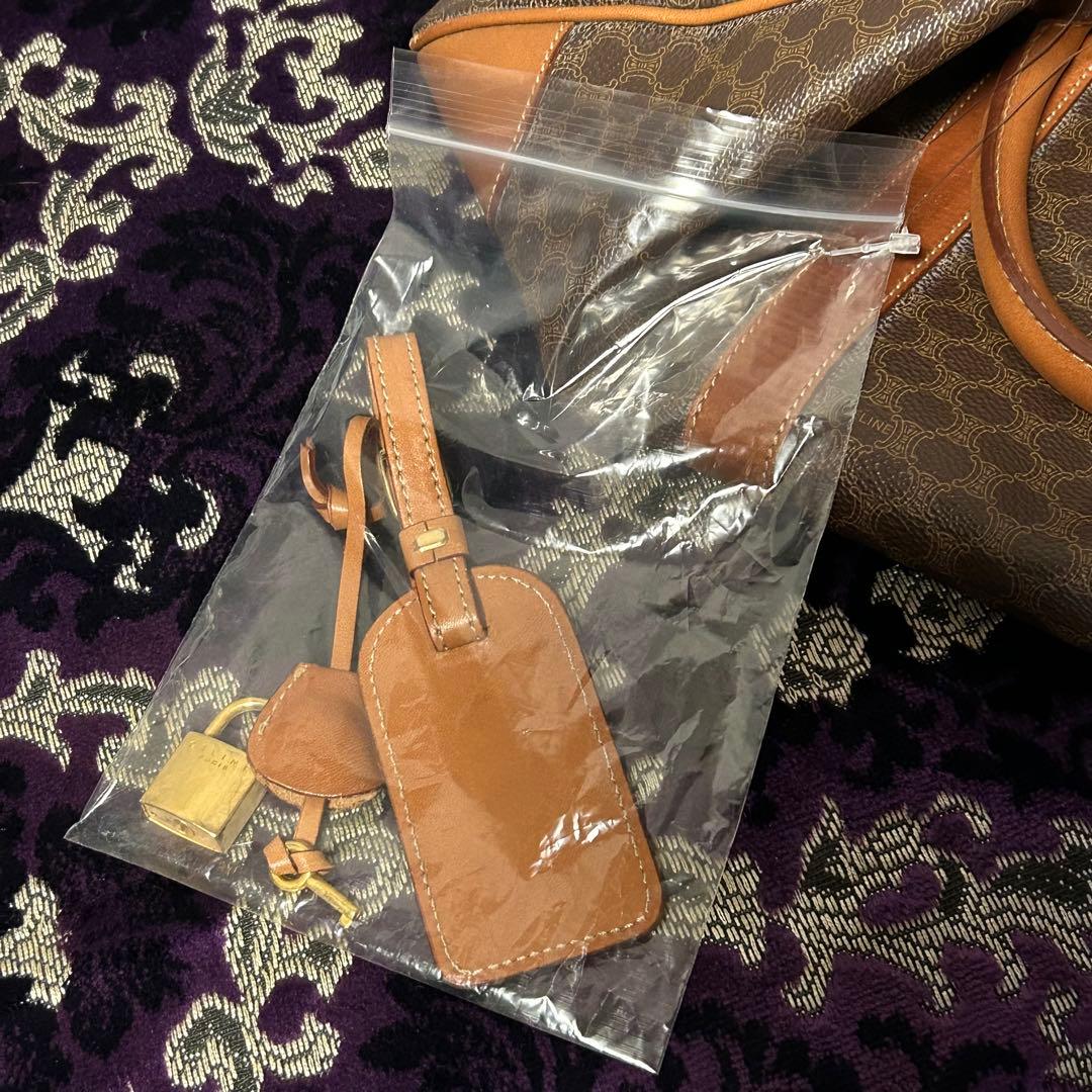CELINE セリーヌ ボストンバッグ マカダム柄 茶系 ネームタグ 南京錠