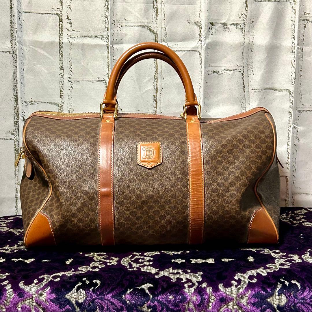 CELINE セリーヌ ボストンバッグ マカダム柄 茶系 ネームタグ 南京錠