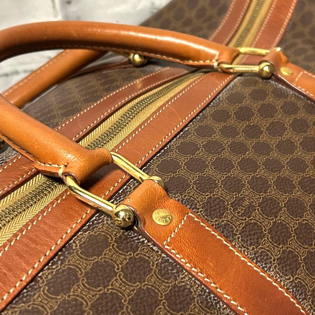 CELINE セリーヌ ボストンバッグ マカダム柄 茶系 ネームタグ 南京錠