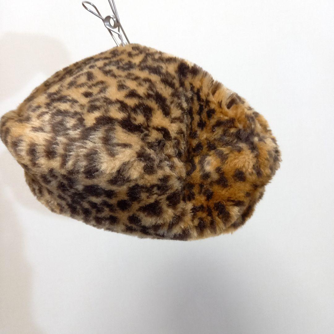 80s 90s レオパード フェイクファー ベレー帽 57 毛皮 ハット 帽子