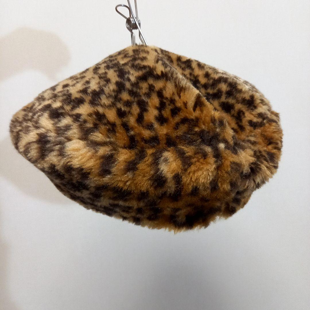 80s 90s レオパード フェイクファー ベレー帽 57 毛皮 ハット 帽子