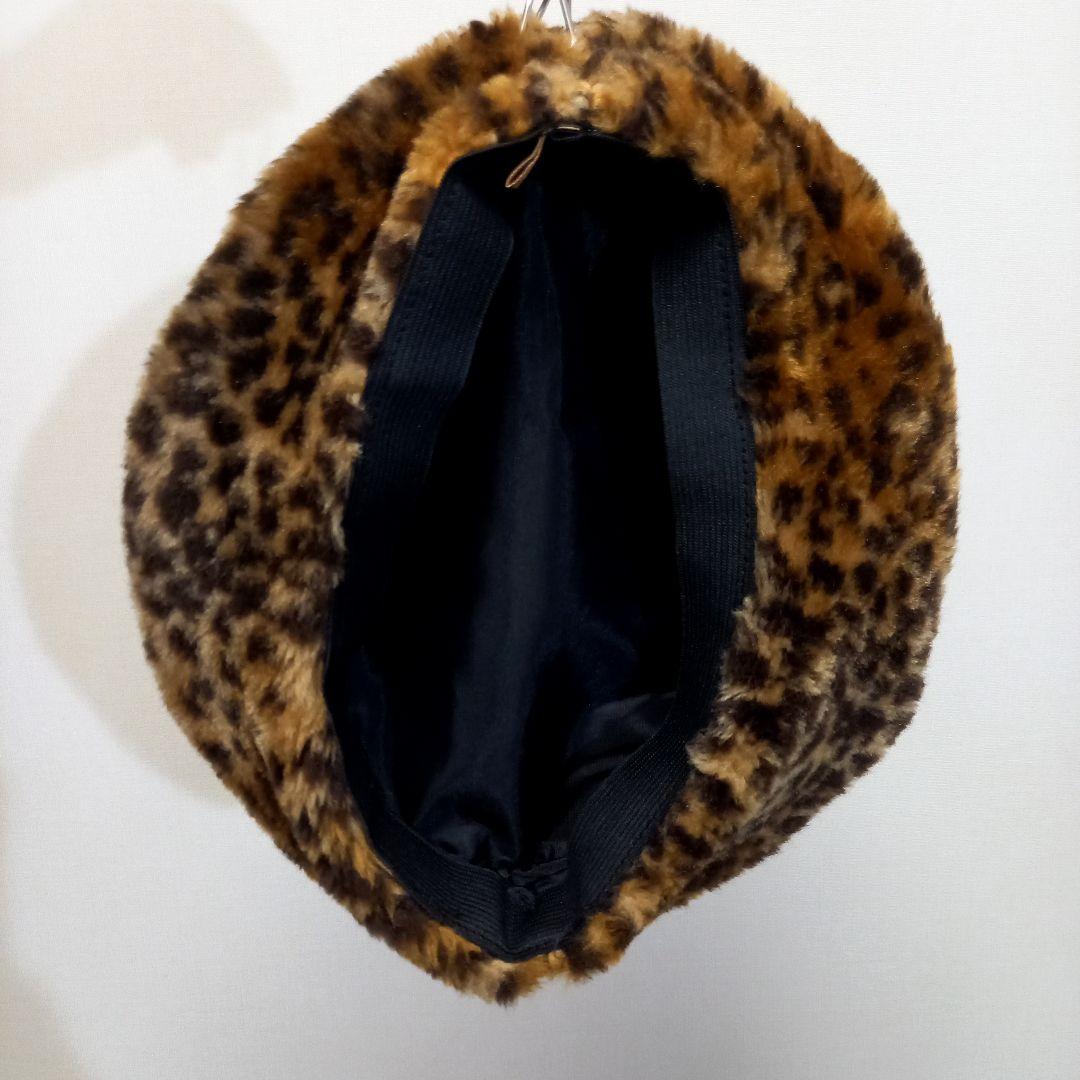 80s 90s レオパード フェイクファー ベレー帽 57 毛皮 ハット 帽子