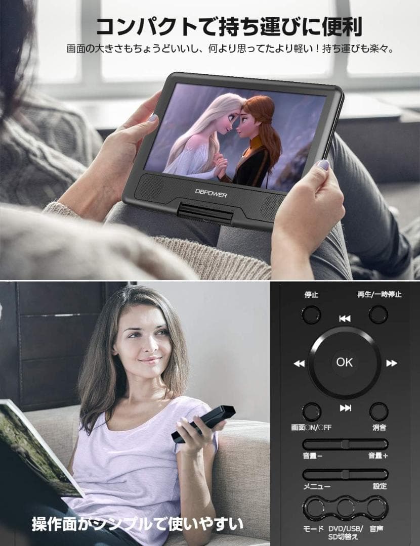 DEPOWNER 10.5インチ DVDプレーヤー 車載用ホルダー付き