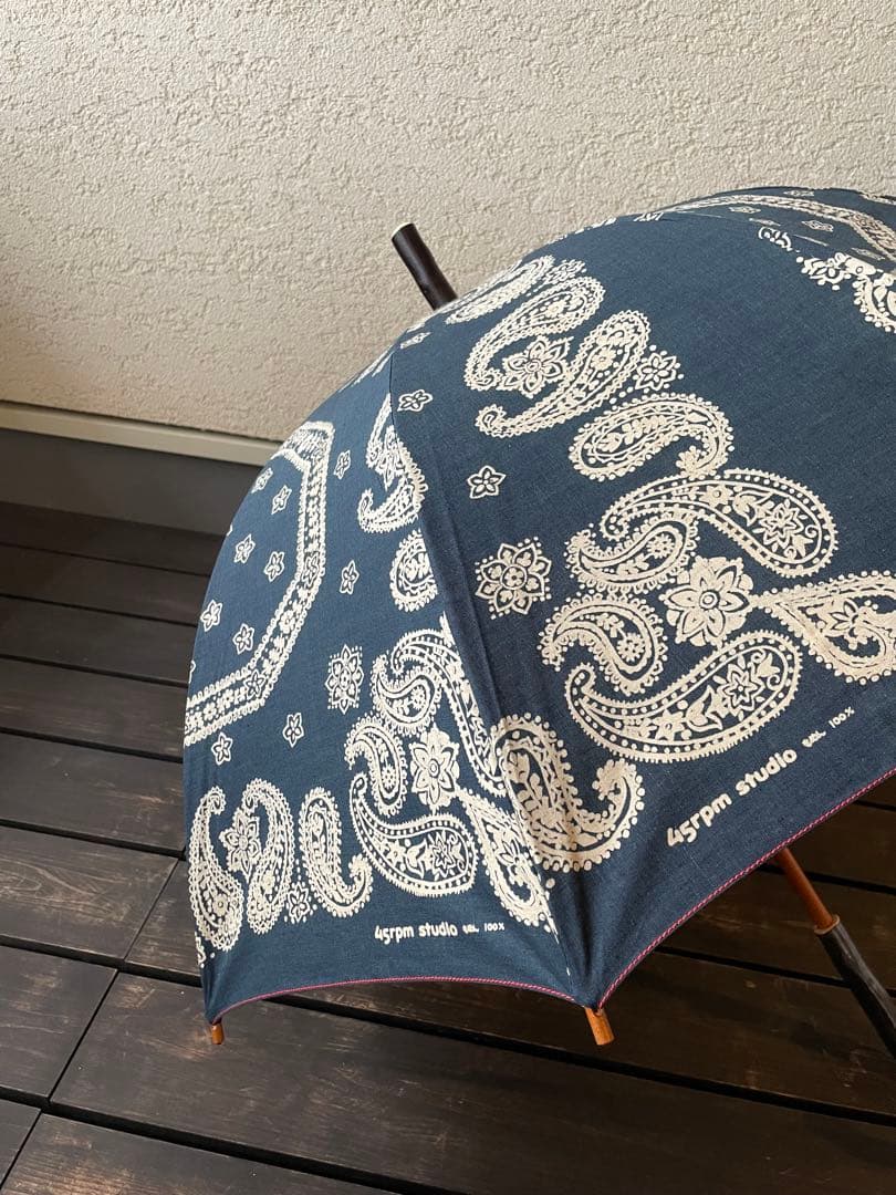 ぷりん 45rpm 日傘 雨傘 インディゴ 勾玉 花柄 和柄 藍染