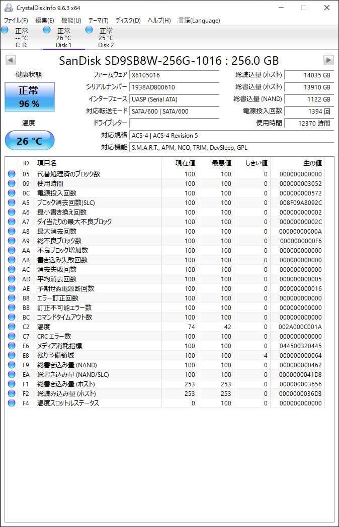 ②-WA219-SanDisk SATA 256GB 2.5インチ SSD 4点