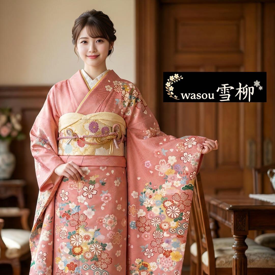 愛されピンク 華やか花模様♡振袖フルセット　成人式前撮りに