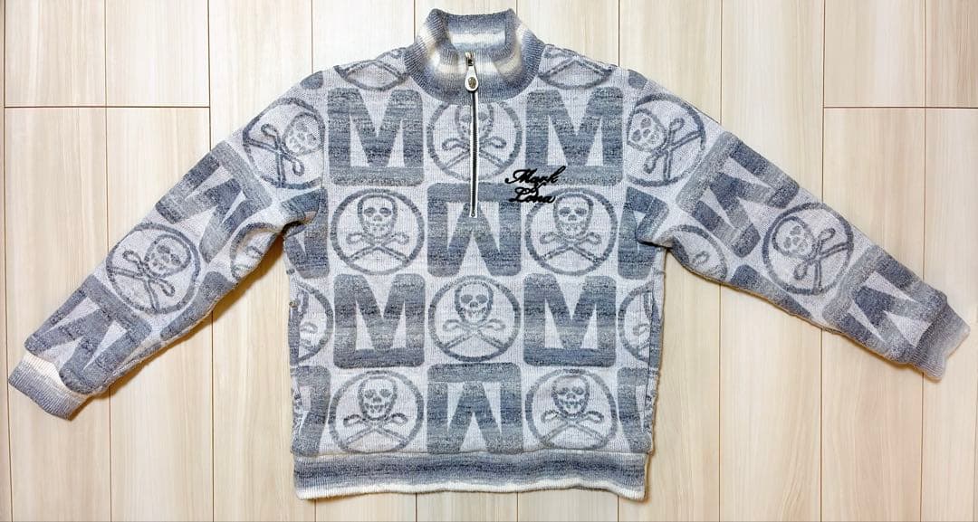 【マークアンドロナ】スカルデザイン ハーフジップセーター グレー