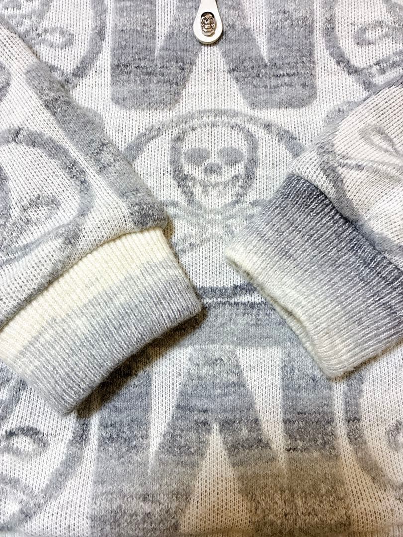 【マークアンドロナ】スカルデザイン ハーフジップセーター グレー