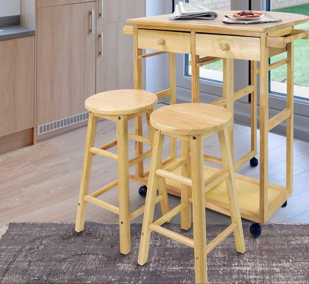 キッチン　カウンターワゴン　テーブル　キャスター 椅子2脚　引き出し　収納付き