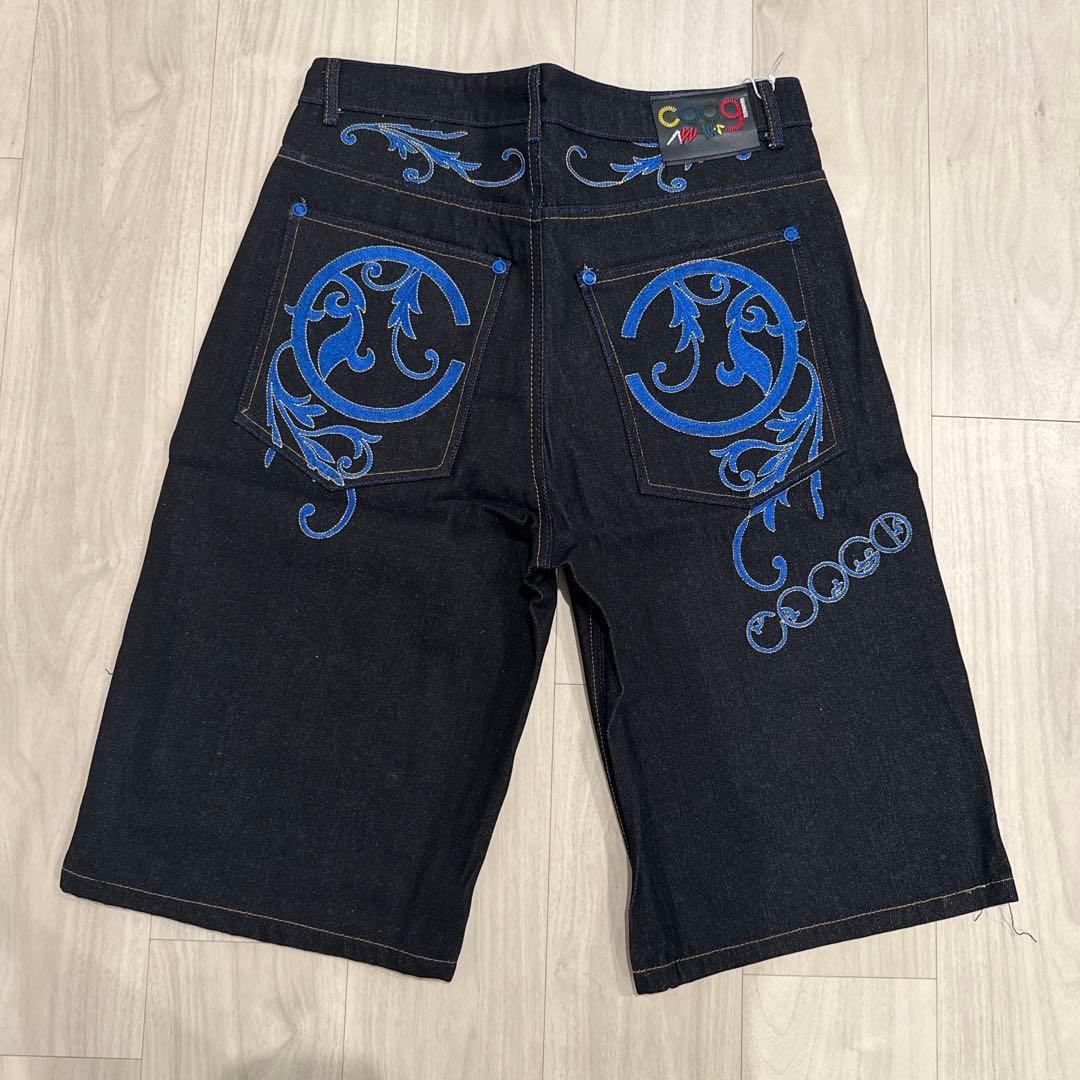 Coogi ワイドデニム 青 刺繍 ショートパンツ 36インチ