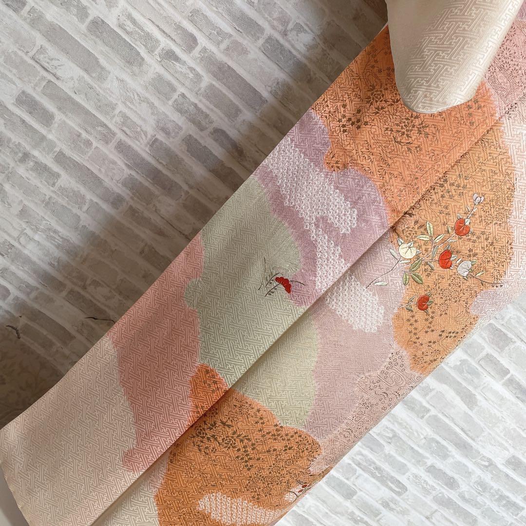 訪問着　フルセット　橘　手刺繍　鹿の子絞り　紗綾形地紋　入学式　卒業式　Q5