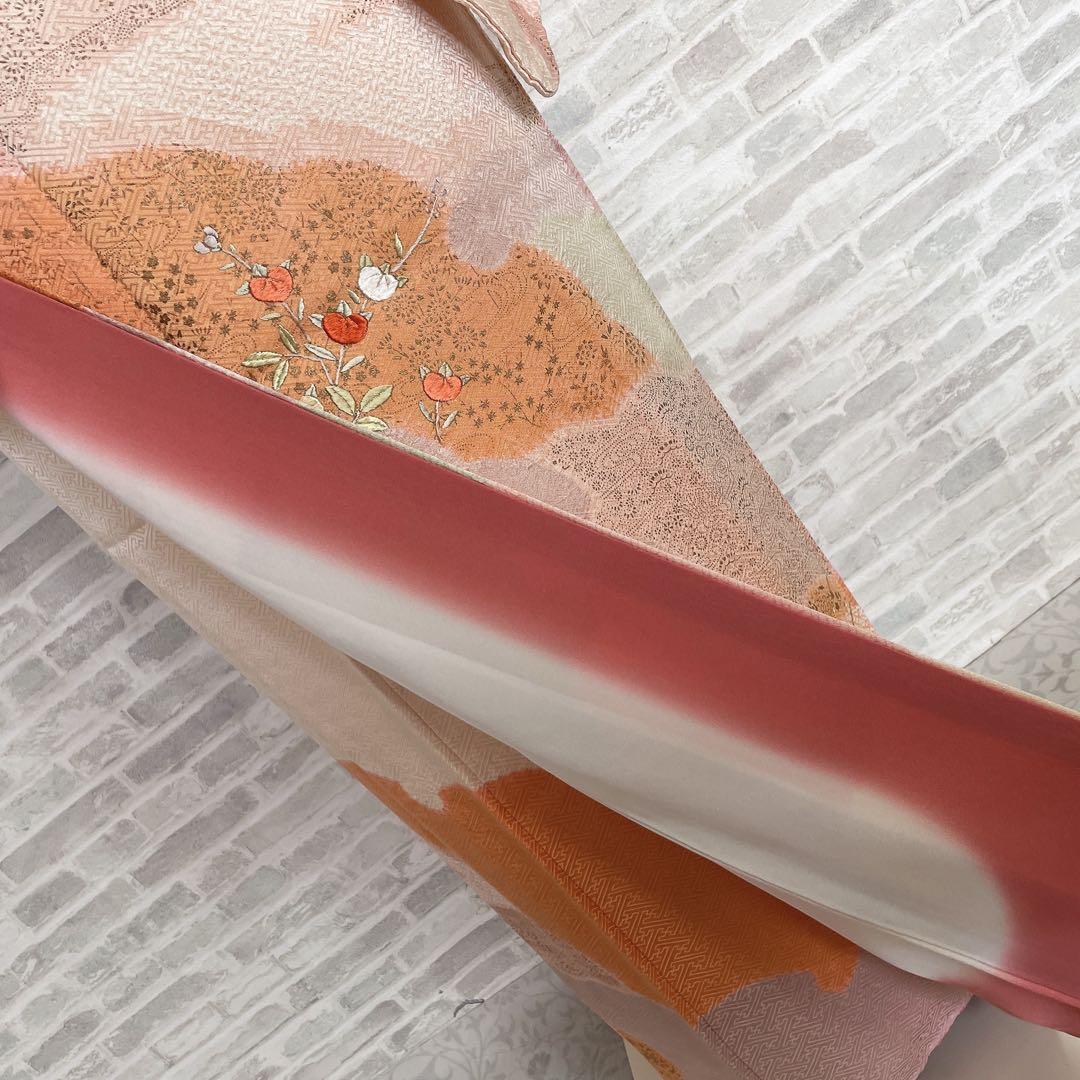 訪問着　フルセット　橘　手刺繍　鹿の子絞り　紗綾形地紋　入学式　卒業式　Q5