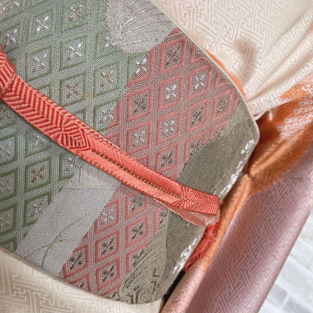 訪問着　フルセット　橘　手刺繍　鹿の子絞り　紗綾形地紋　入学式　卒業式　Q5