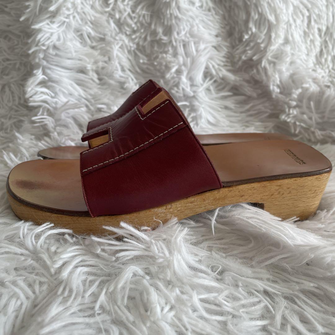 HERMES エルメス　ロゴ　レザー　ブラール ウッドサンダル 厚底