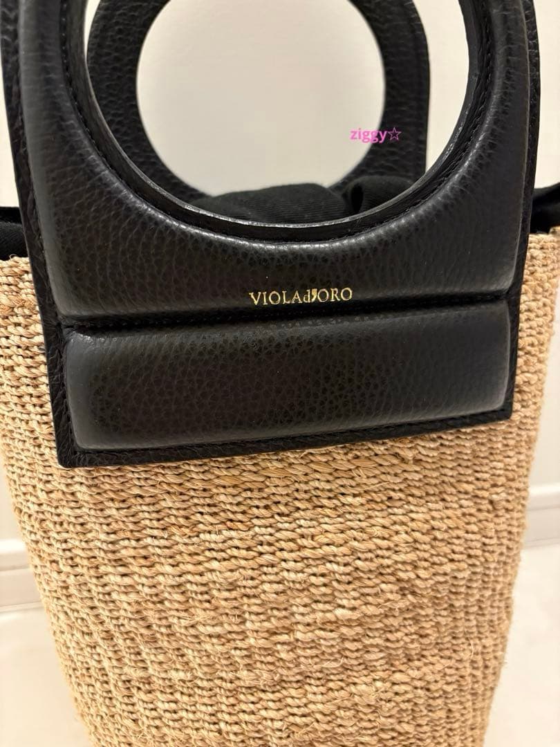 ヴィオラドーロ　かごバッグ　ショルダー　アバカ　牛革　2way