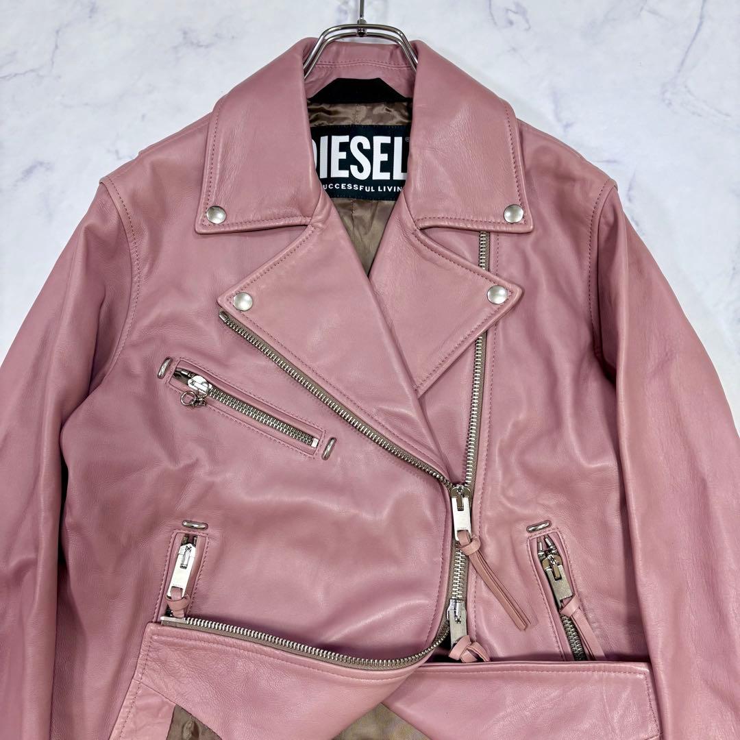 DIESEL ライダースジャケット レディース 本革 ラムレザー ピンク S