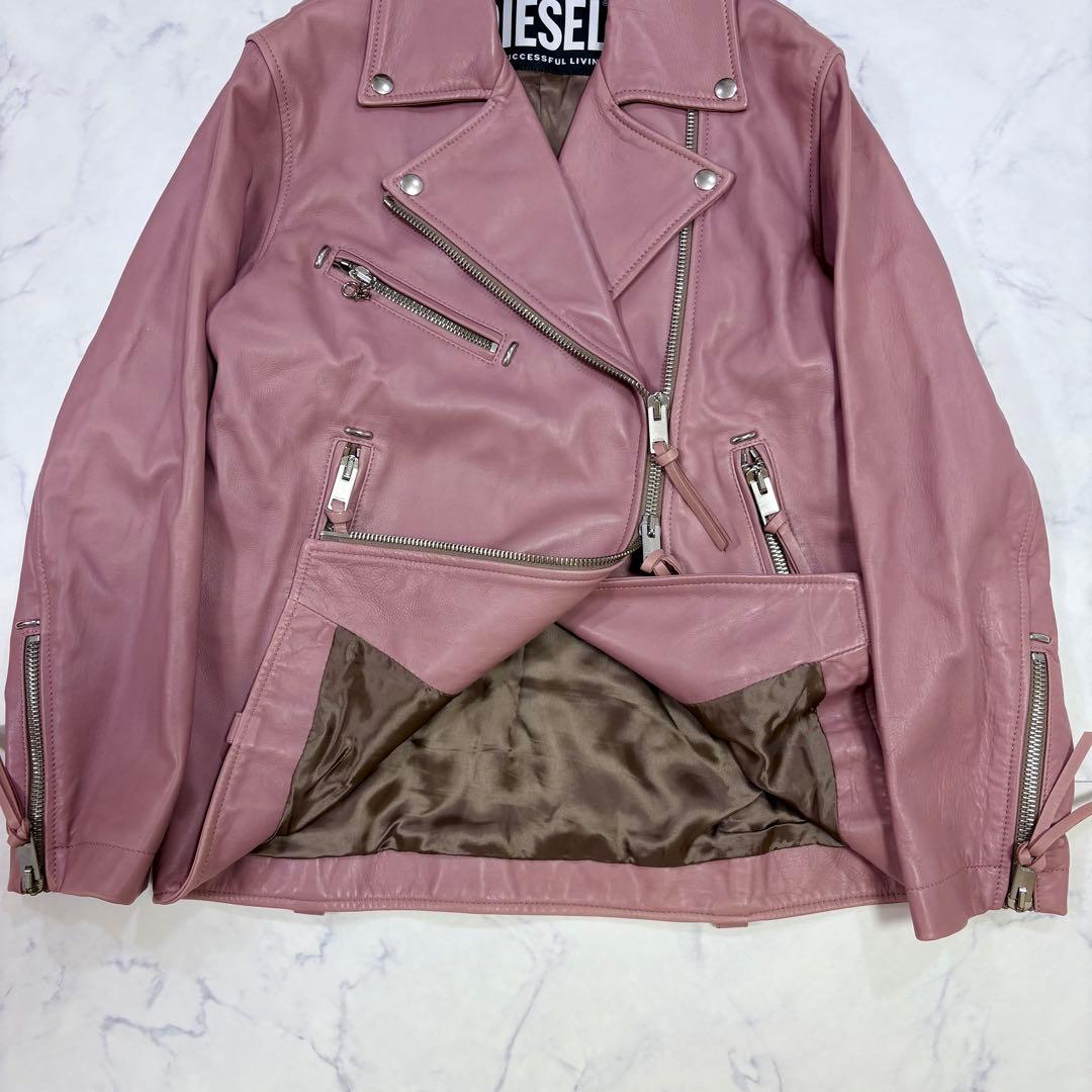 DIESEL ライダースジャケット レディース 本革 ラムレザー ピンク S