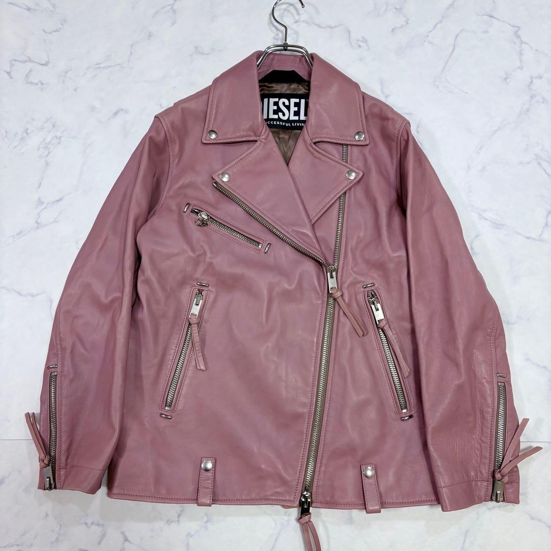 DIESEL ライダースジャケット レディース 本革 ラムレザー ピンク S