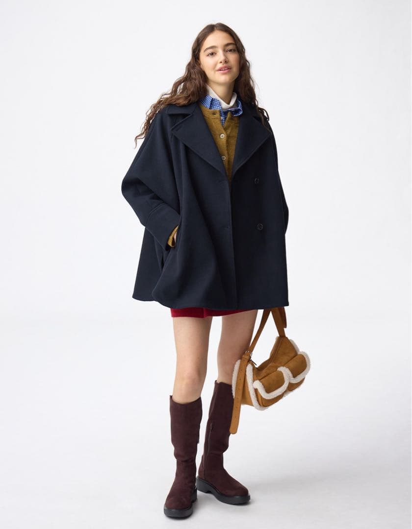 【新品未使用タグ付き】GU コージーメルトンケープコート ネイビー L