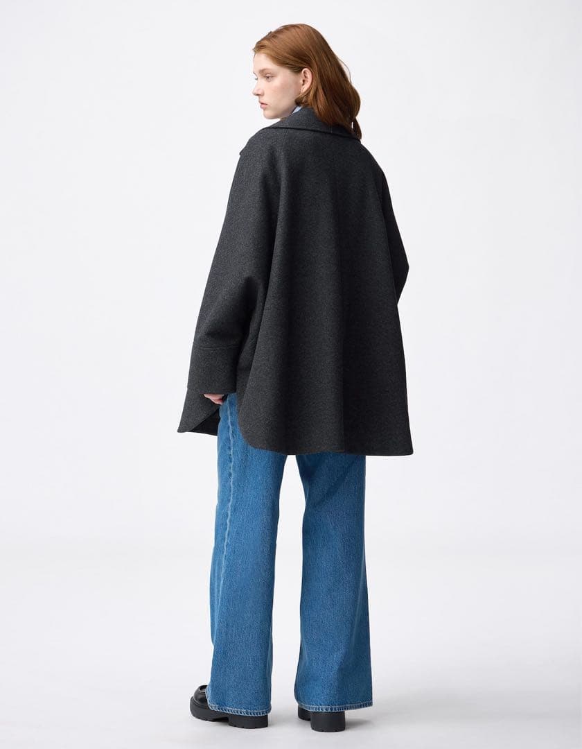 【新品未使用タグ付き】GU コージーメルトンケープコート ネイビー L