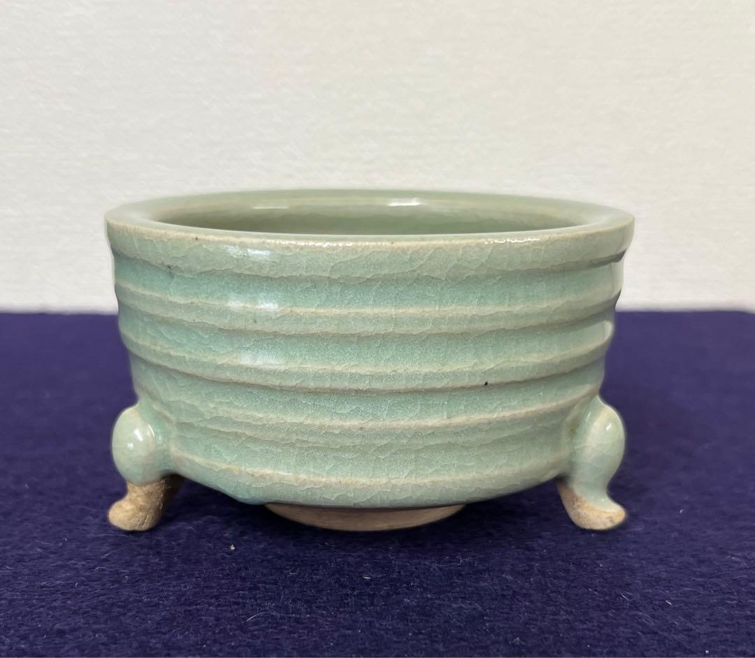 古美術　青磁三足香炉　XG2-22