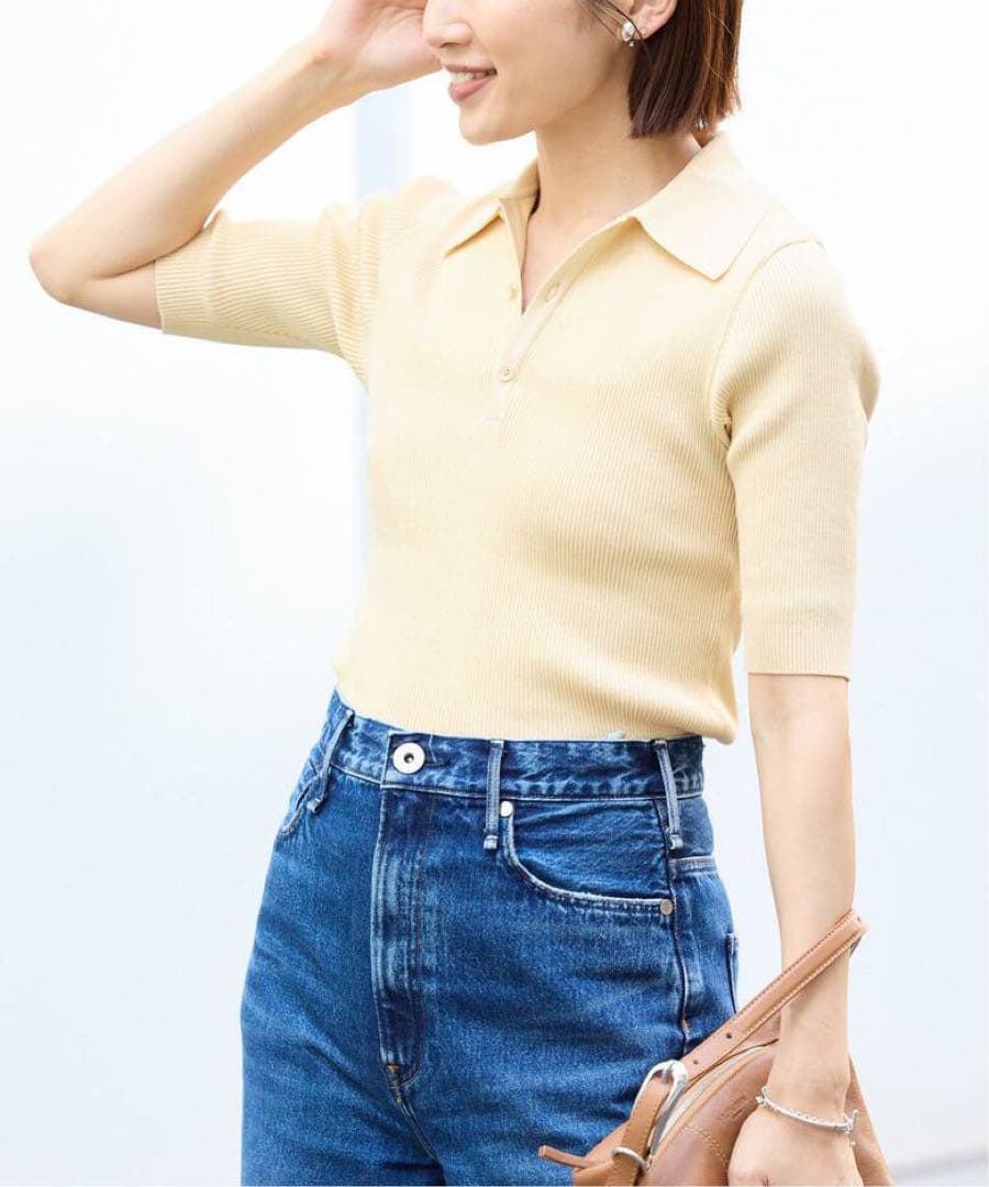 AURAALEE GIZA HIGH GAUGE RIB KNIT イエロー
