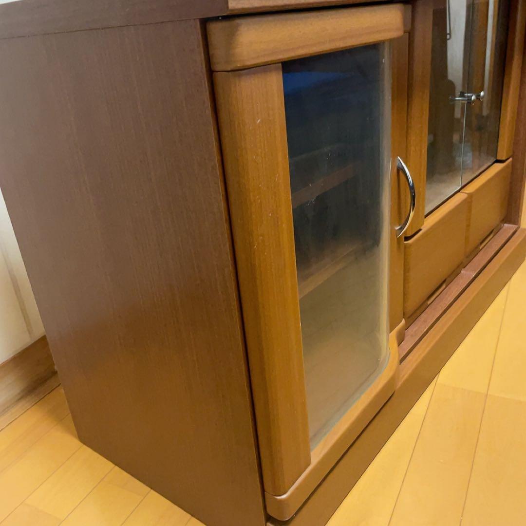 木製テレビ台 ブラウン ガラス扉 引き出し付き
