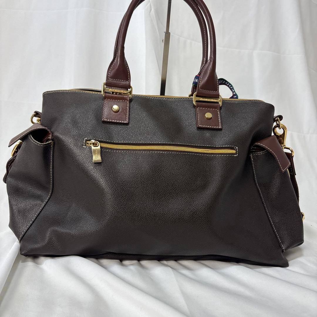 【2ウェイ】美品　オロビアンコ　ボストンバック　PVC 茶革　ゴールド金具