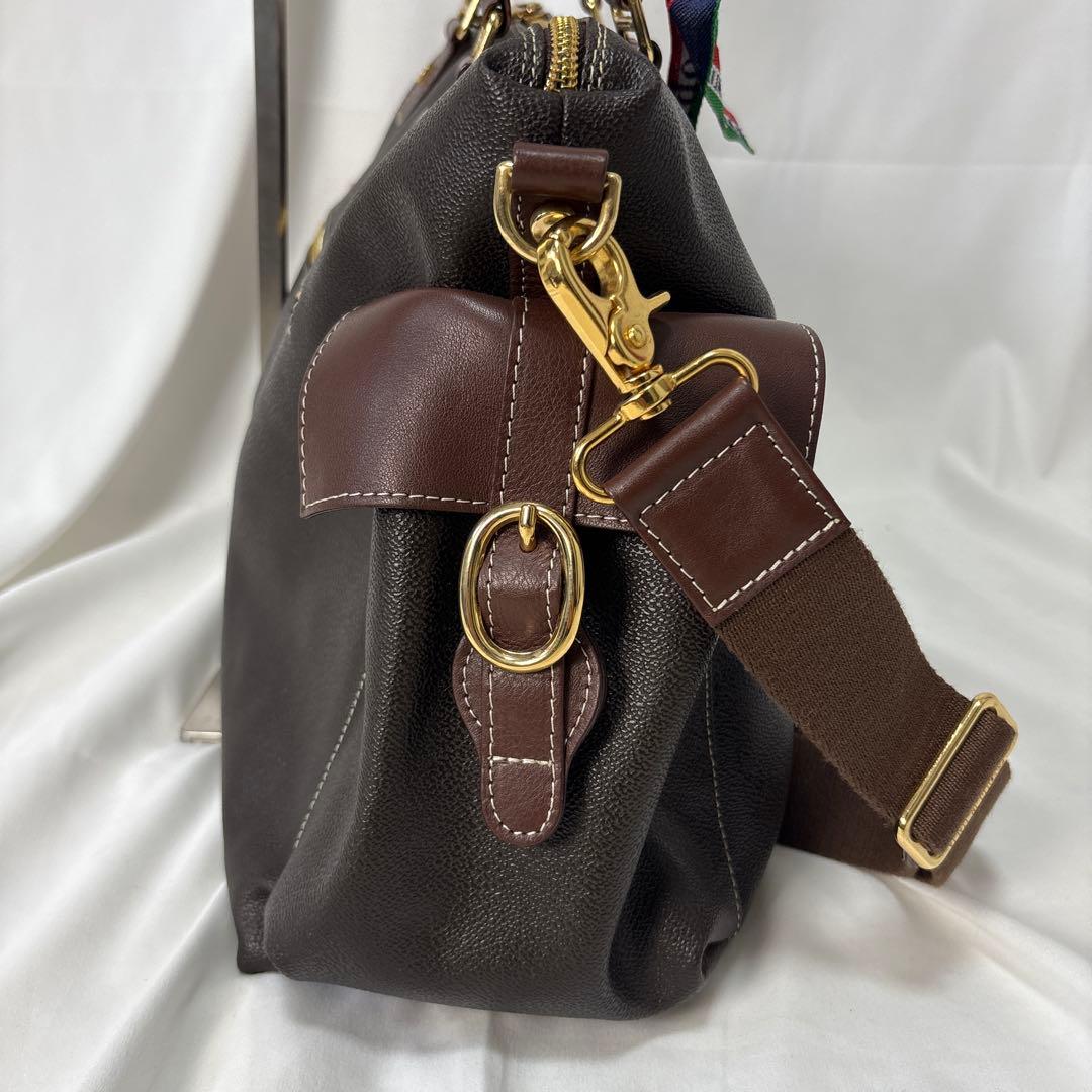 【2ウェイ】美品　オロビアンコ　ボストンバック　PVC 茶革　ゴールド金具