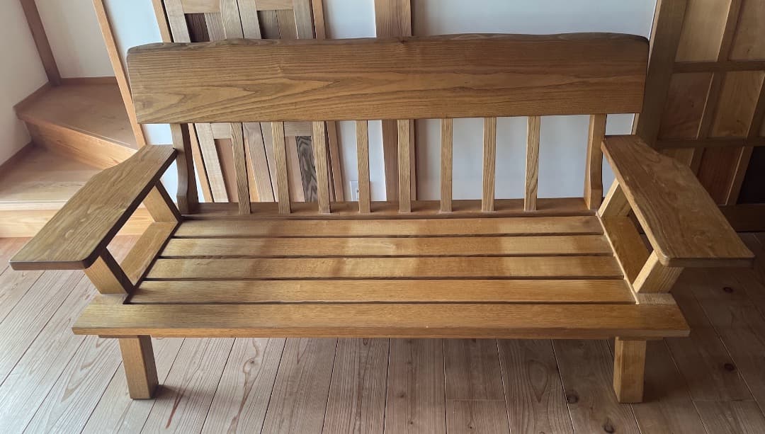 マ*ル様 府中家具製　柿の木　無垢材　３人掛けソファ　オイル仕上げ　蜜蝋メンテ