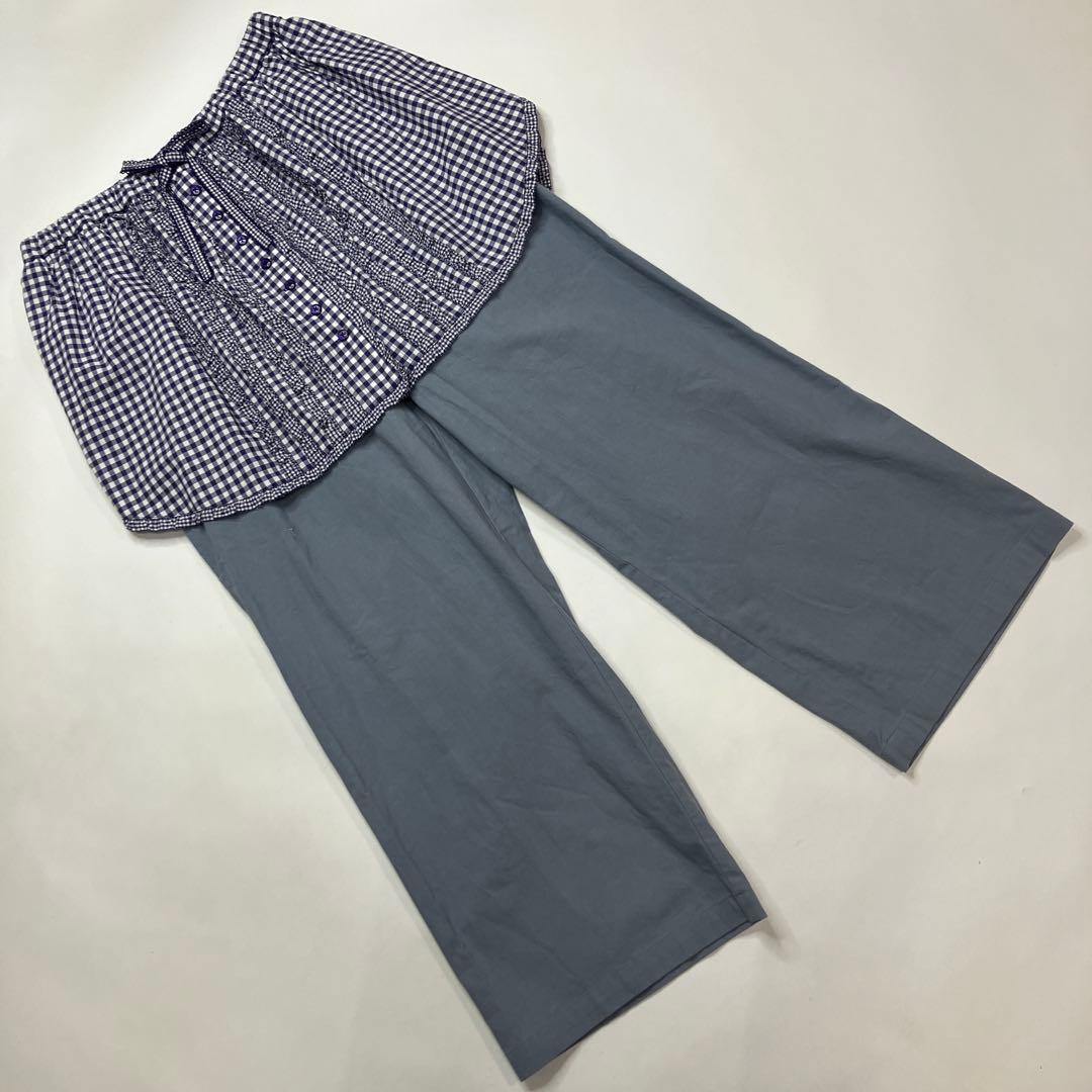 【美品】ピンクハウス パープルギンガム タブリエ付き ワイドパンツ/2024年