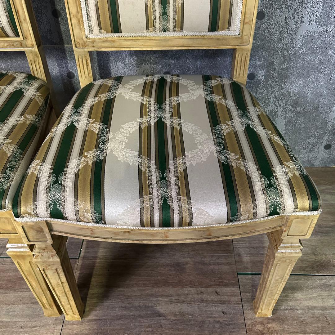 トトロ꧁イタリア製꧂ダイニングチェア2脚 ストライプ ヨーロッパ 食卓椅子