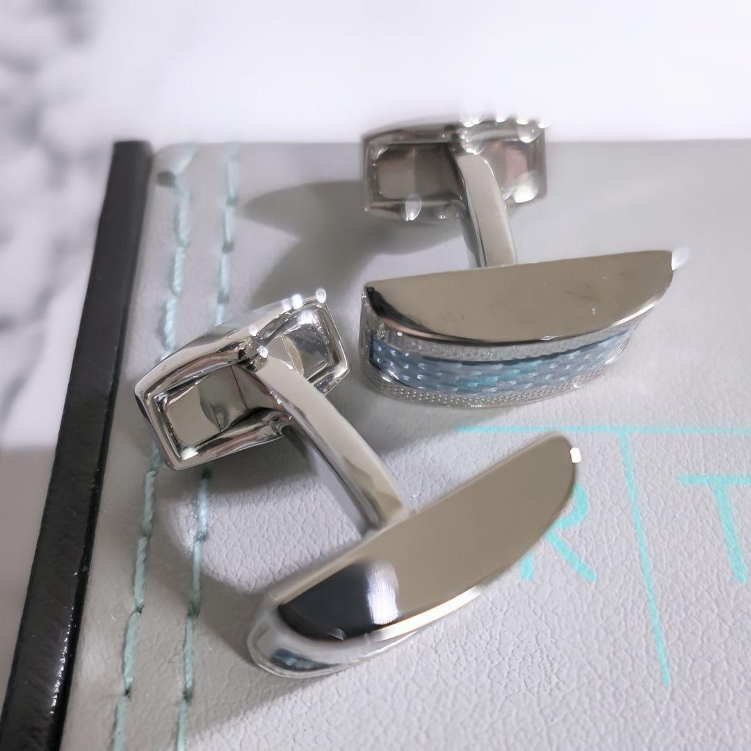 タテオシアンTATEOSSIANカーボンDシェイプカフス銀青シルバーカフリンクス