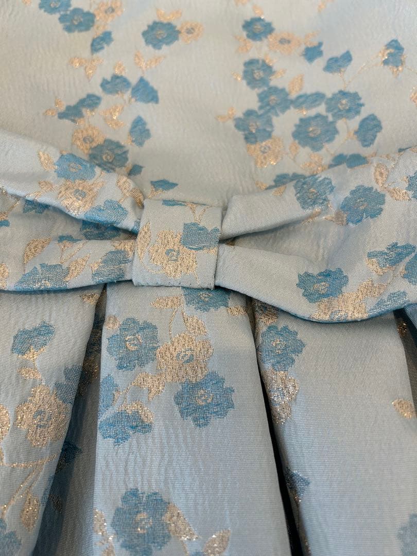 【kate spade】 水色 花柄 刺繍 リボンベルト ノースリーブワンピース