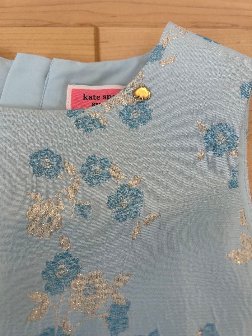 【kate spade】 水色 花柄 刺繍 リボンベルト ノースリーブワンピース